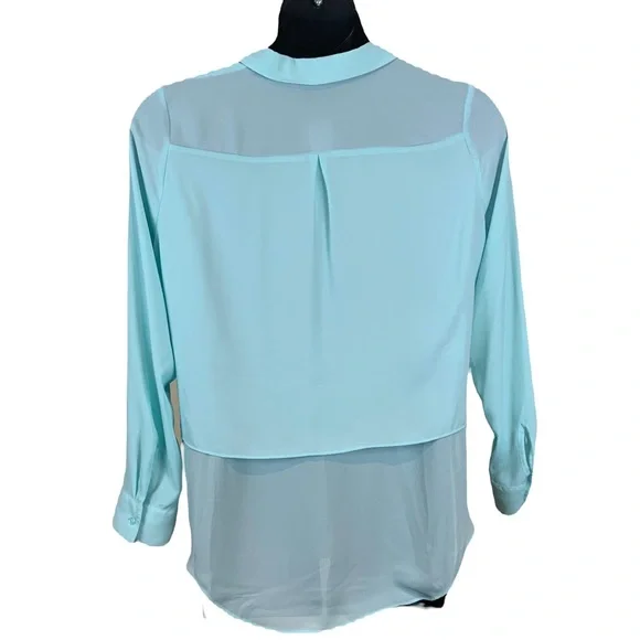 NWT Apt 9 aqua sheer layered long sleeve button down shirt, size Large - Picture 2 of 4